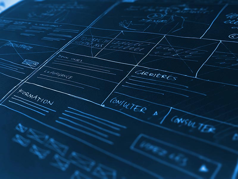 Website wireframe and planning sketch
