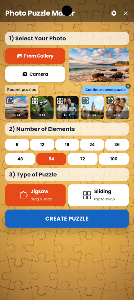 Create jigsaw from own photo - app for android