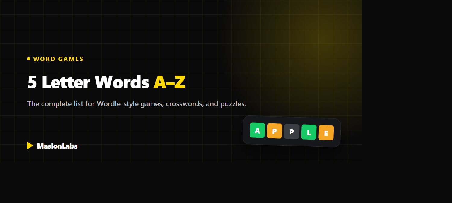 5 letter words A to Z - complete list for word games, guide by MaslonLabs