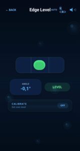 Bubble Level app screenshot showing Edge Level mode with angle reading and calibration option