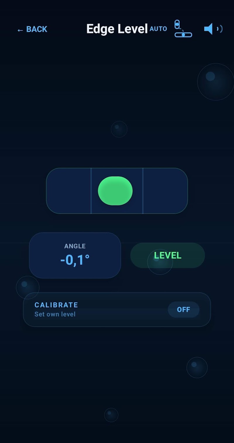 Bubble Level app screenshot showing Edge Level mode with angle reading and calibration option