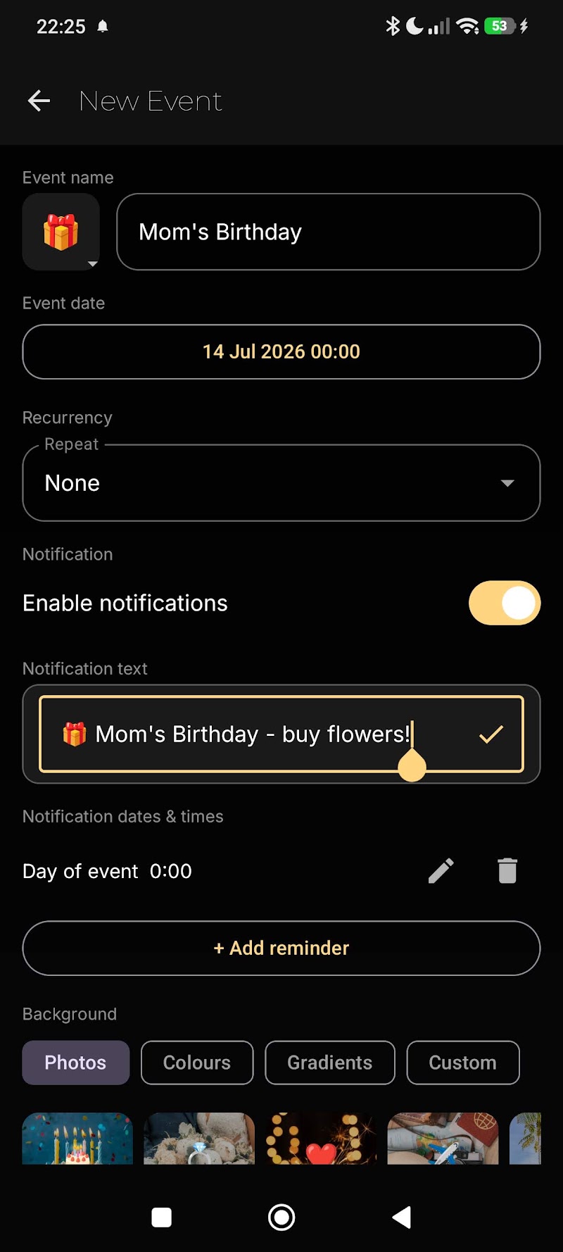 Countdown Days screenshot showing the event list
