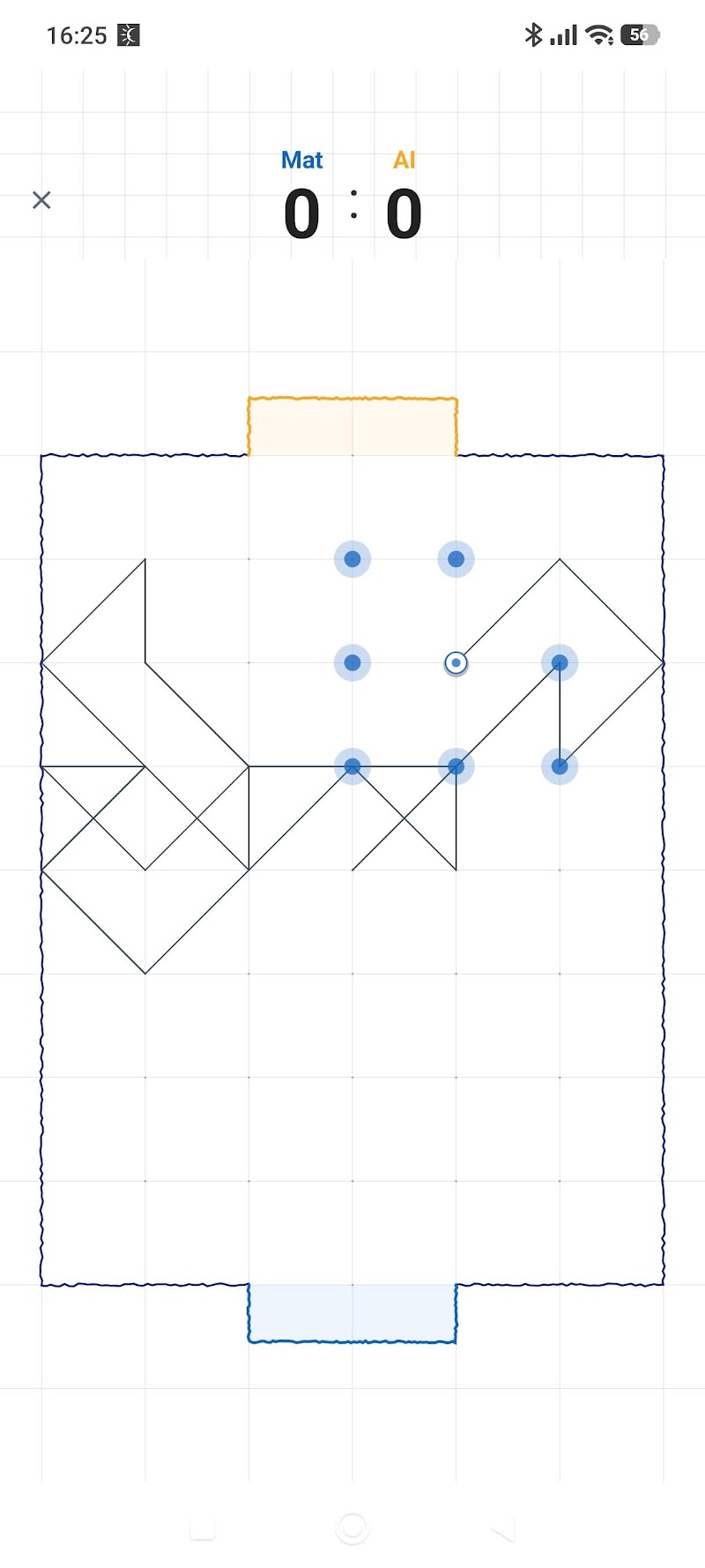 Paper Soccer screenshot showing dots and lines gameplay on the board