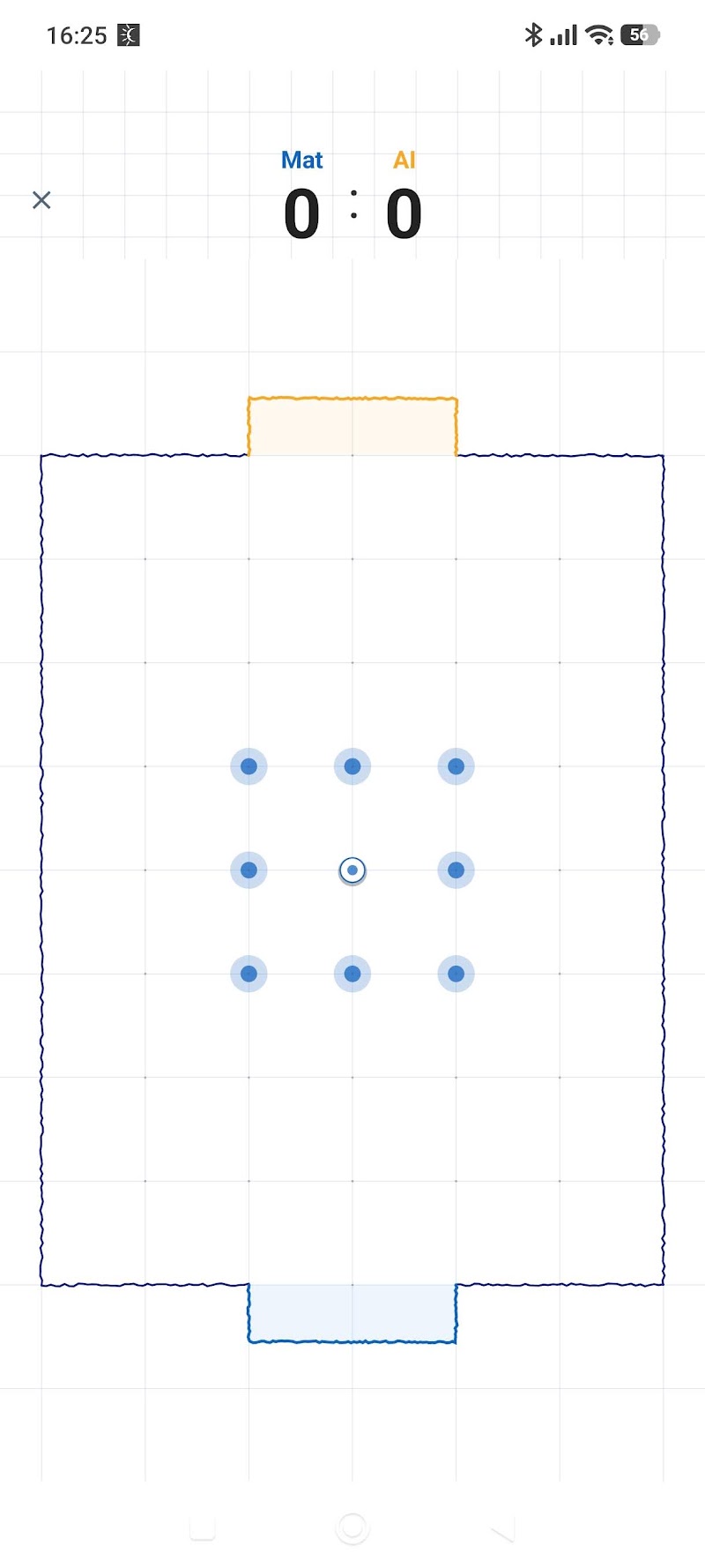 Paper Soccer screenshot showing a match in progress against the AI