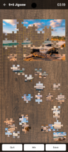 Photo Puzzle Maker 9x6 jigsaw puzzle screenshot with scattered puzzle pieces