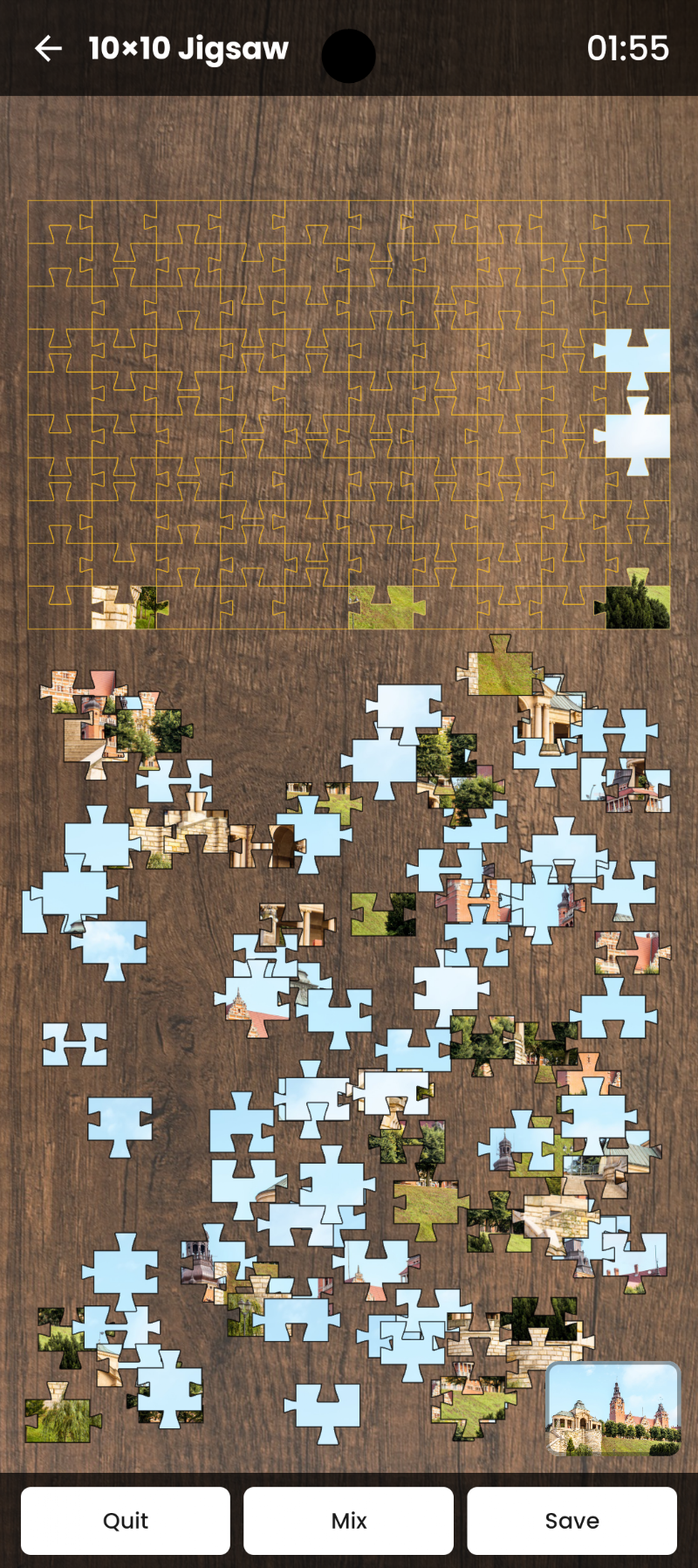 Photo Puzzle Maker screenshot of a personal photo turned into a jigsaw puzzle