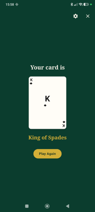 Mind Reader app screenshot revealing the King of Spades as the selected card