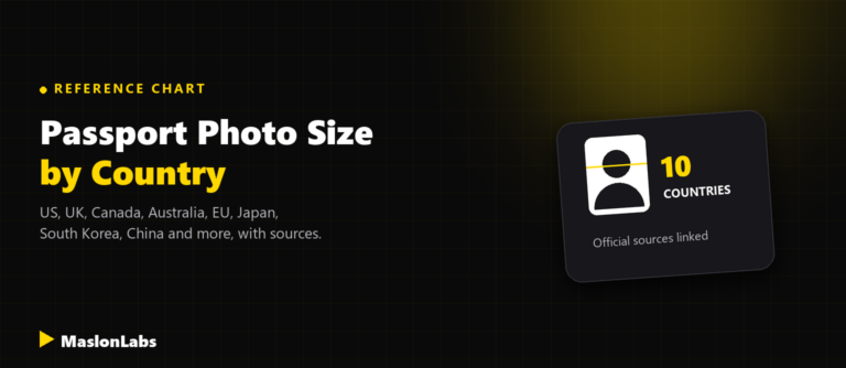 Passport photo size by country chart - reference by MaslonLabs