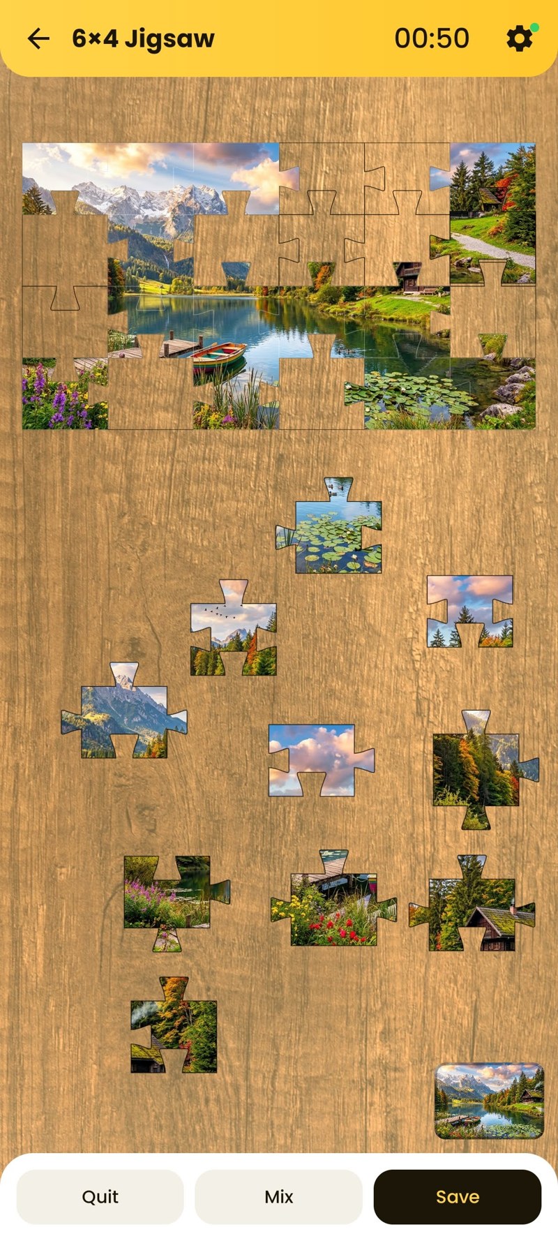 Photo Puzzle Maker 6x4 jigsaw puzzle of a lake photo on an oak table
